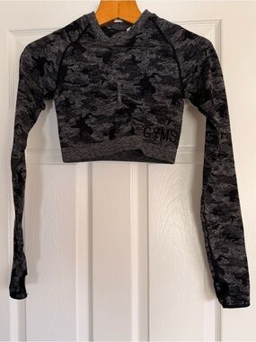 Gymshark Gray & Black Camo Seamless Cropped Workout Top Size S